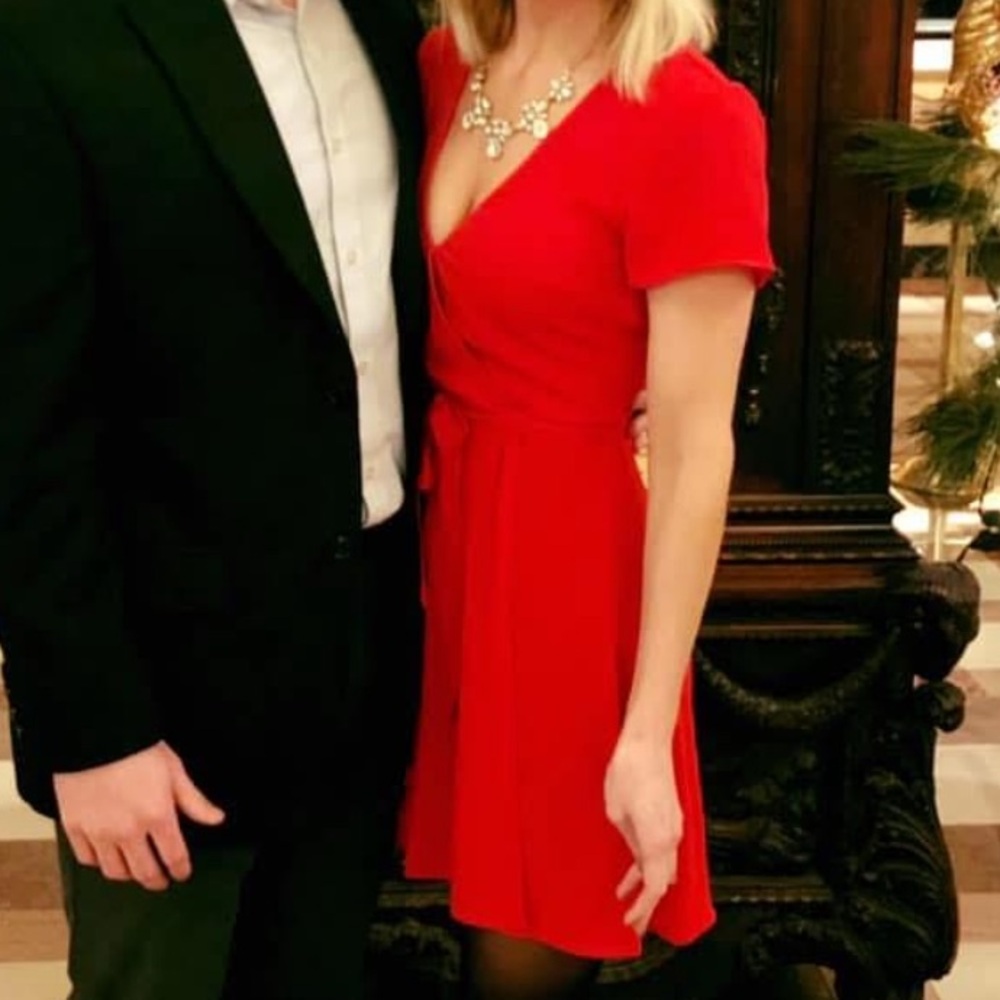 Divided Red V-Neck Wrap Dress